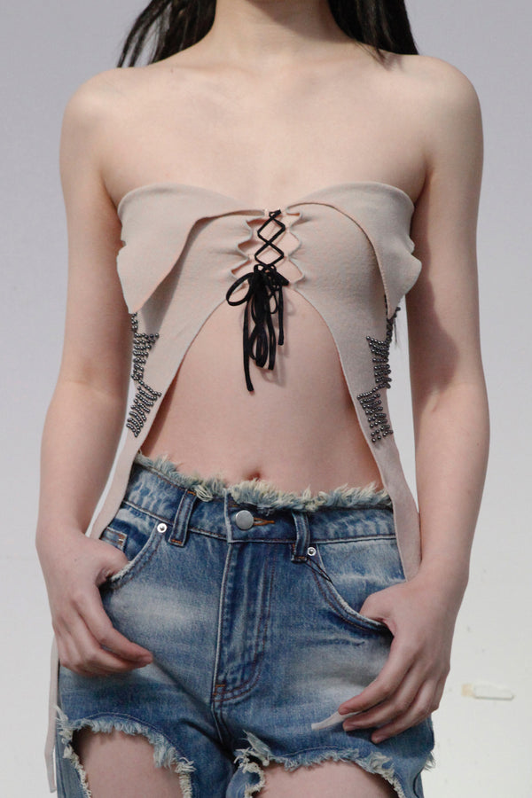 RUI Jacquard Beaded Bandage Tube Top RSS23KN16 Frost&blush Cream Blue & Blush